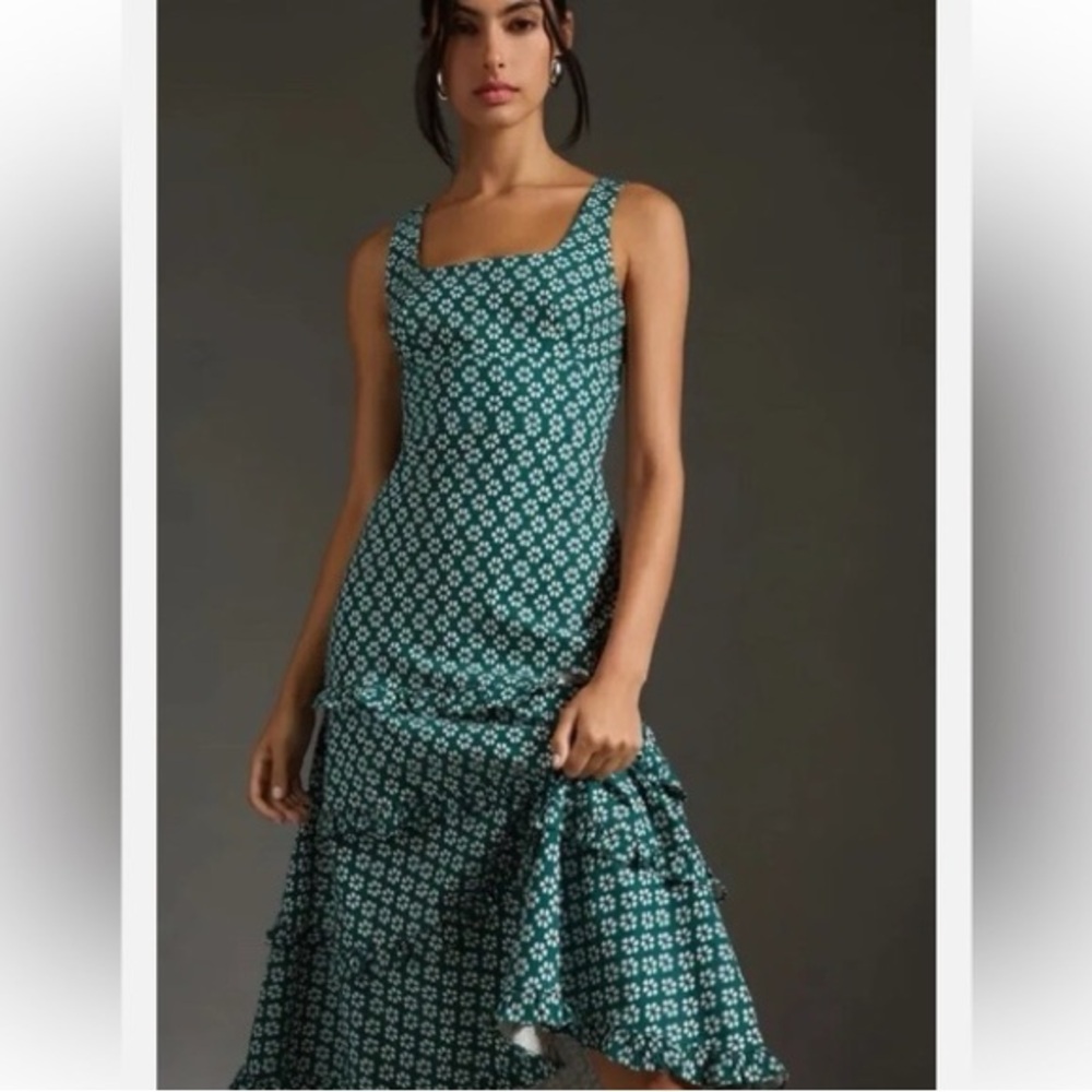 Anthropologie Teal Patterned Midi Dress